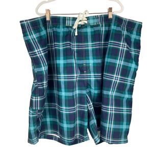True Nation Swim Trunks Mens 3XL Teal Navy Plaid Mesh Lined Cargo 8.5" Inseam